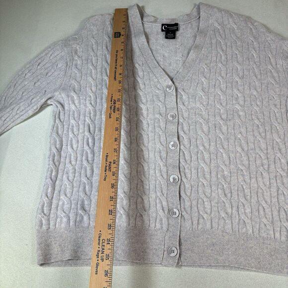 Bloomingdale's 2 Ply Cashmere Cable Knit Cardigan Sweater Women Sz L Light Gray - Picture 9 of 9